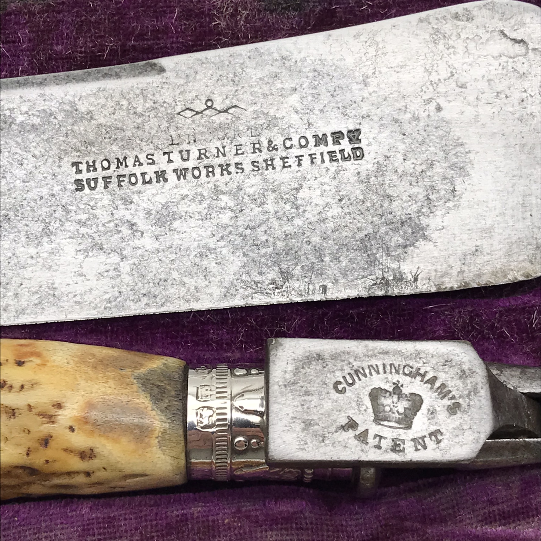 Wonderful Antique Oak Cased Silver & Horn Carving Set (Military Issue) - Image 11