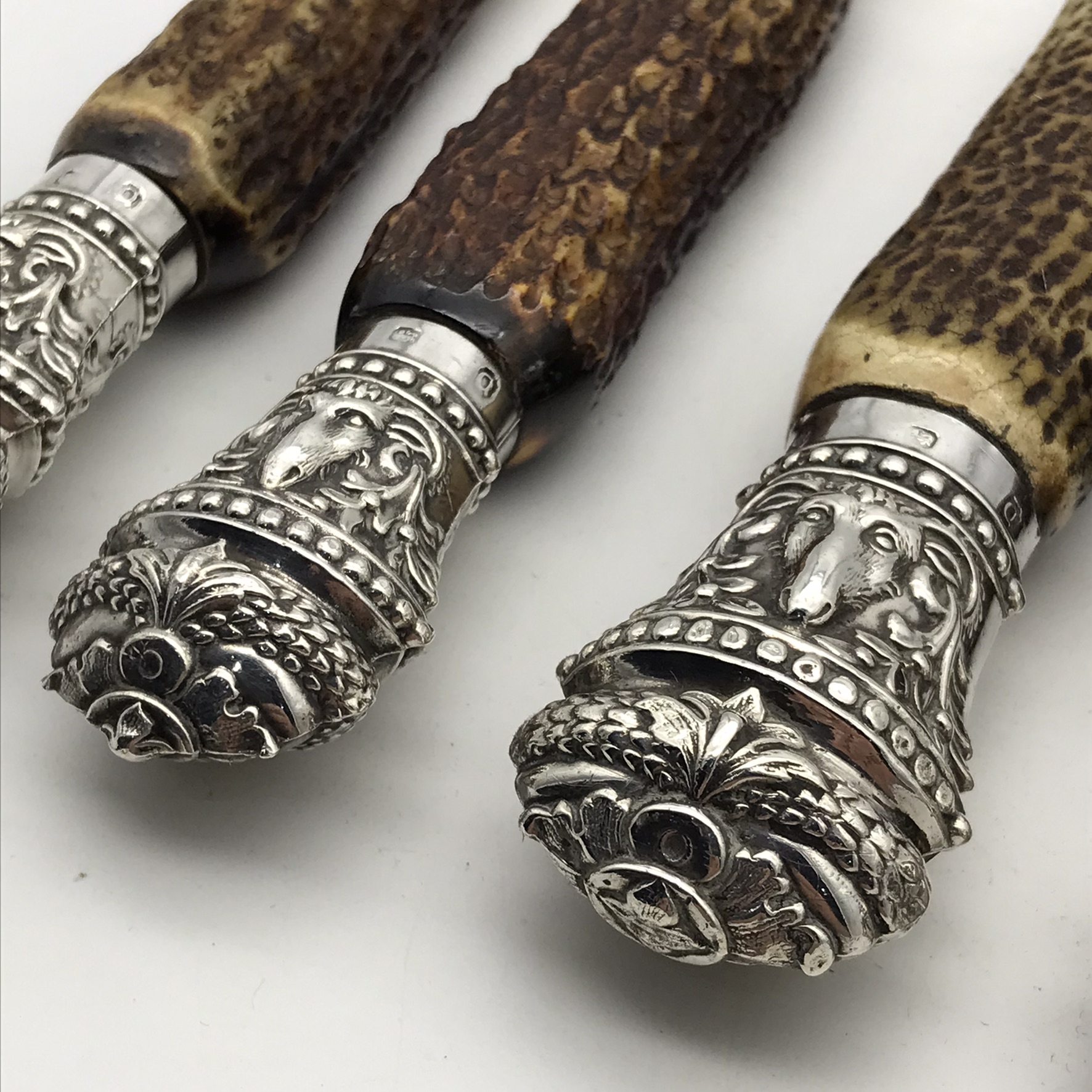 Wonderful Antique Oak Cased Silver & Horn Carving Set (Military Issue) - Image 2