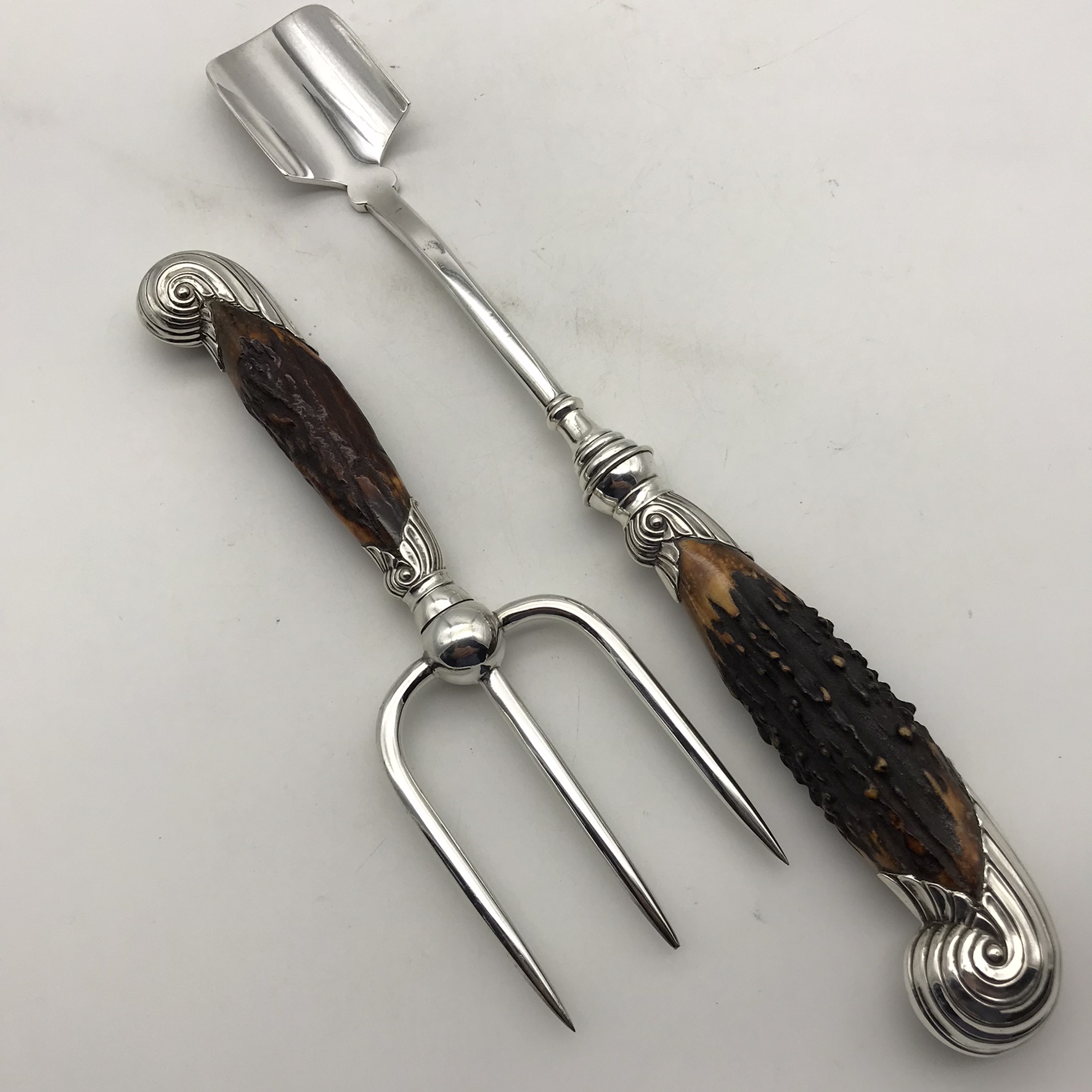 Victorian Silver & Horn Stilton Cheese Scoop & Fork (Cased) - Image 3