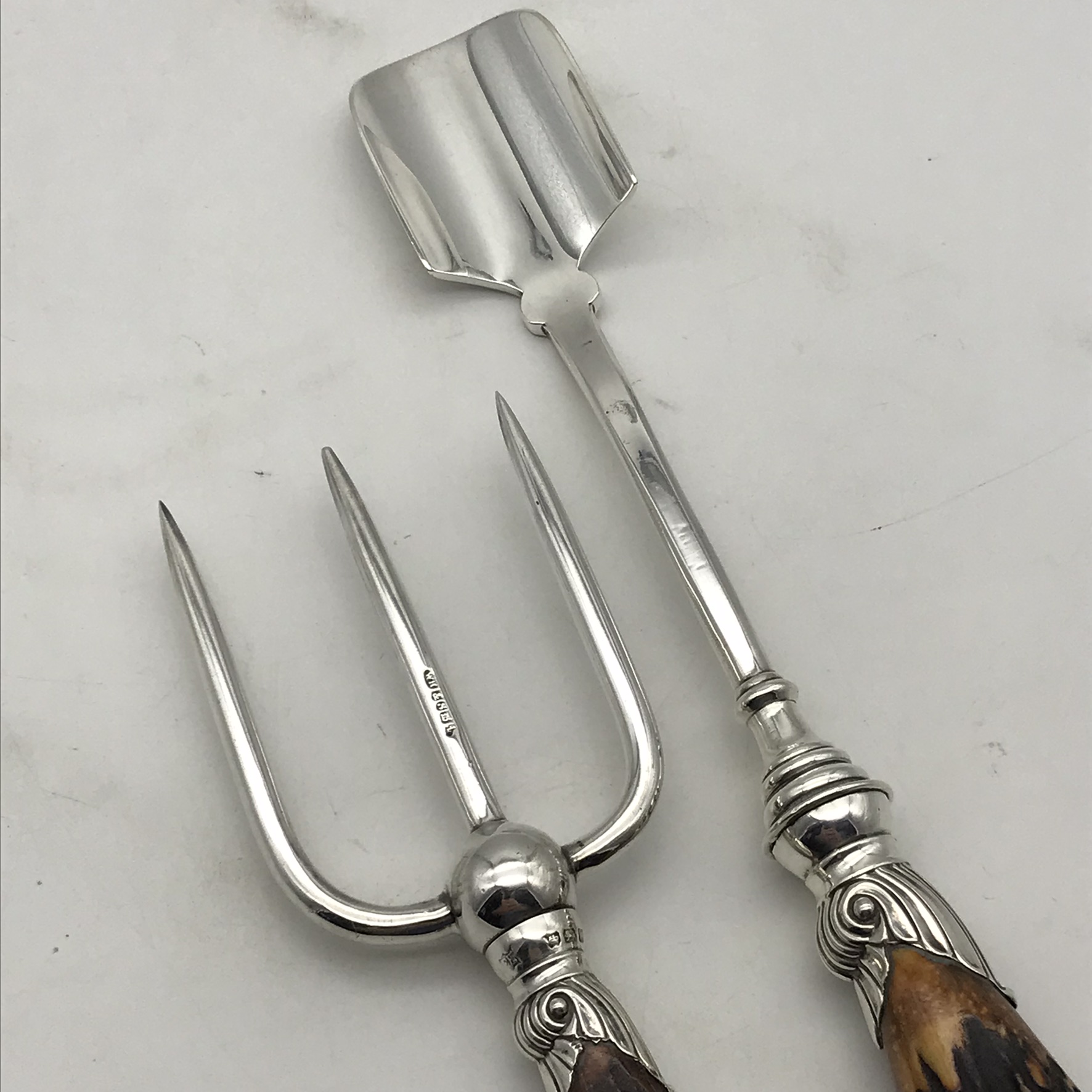 Victorian Silver & Horn Stilton Cheese Scoop & Fork (Cased) - Image 5