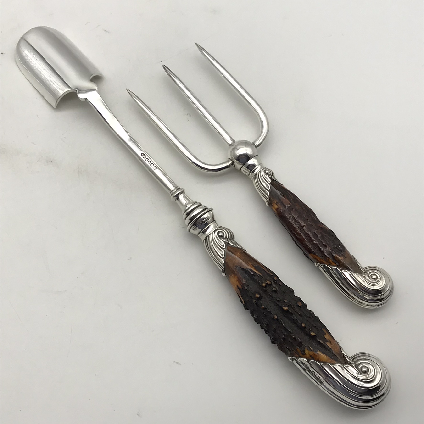 Victorian Silver & Horn Stilton Cheese Scoop & Fork (Cased) - Image 9