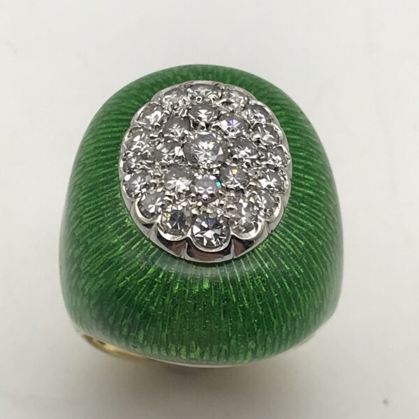 Modernist 18ct Gold, Diamond & Enamel Ring