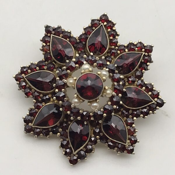 Incredible Victorian Bohemian Garnet & Pearl Brooch