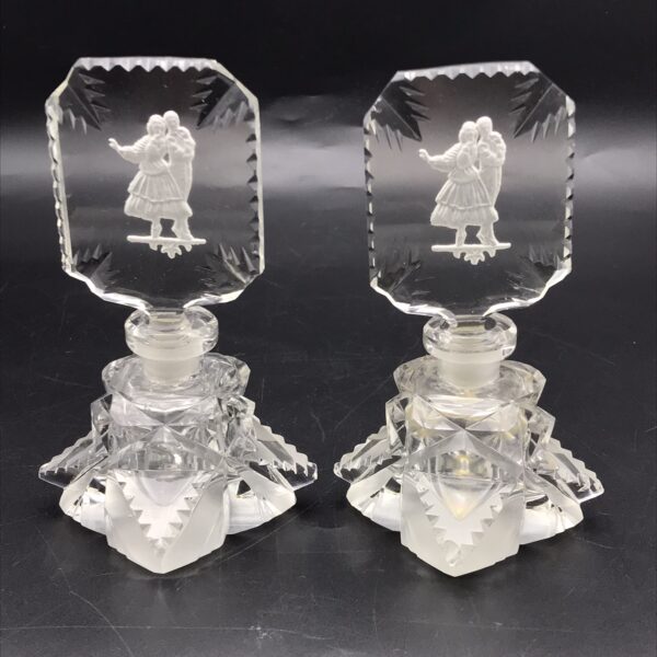 Attractive Pair Of Art Deco Crystal Scent Bottles