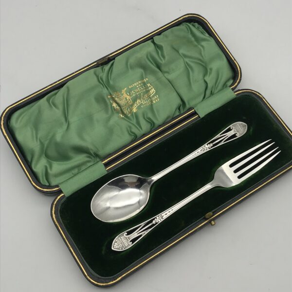 Antique Cased Silver Christening Spoon & Fork Set (1910)