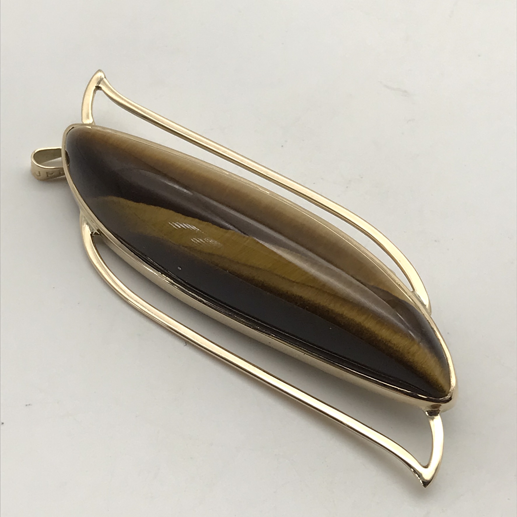 Vintage 9ct Rose-Gold Tigers Eye Brooch or Pendant