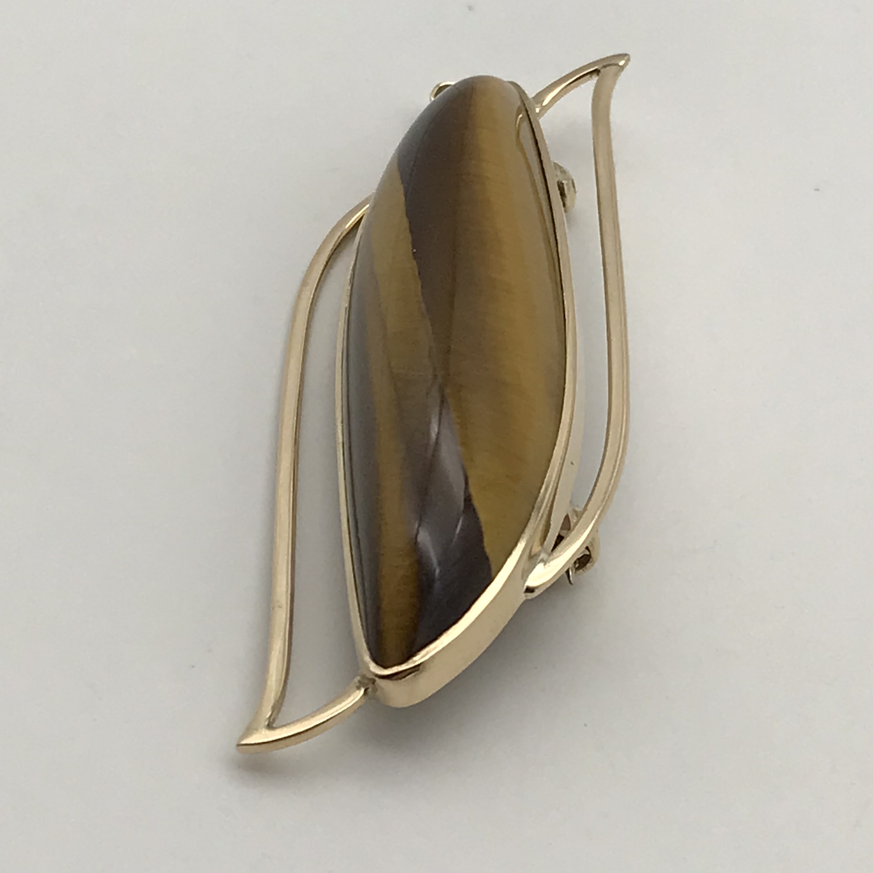 Vintage 9ct Rose-Gold Tigers Eye Brooch or Pendant - Image 2