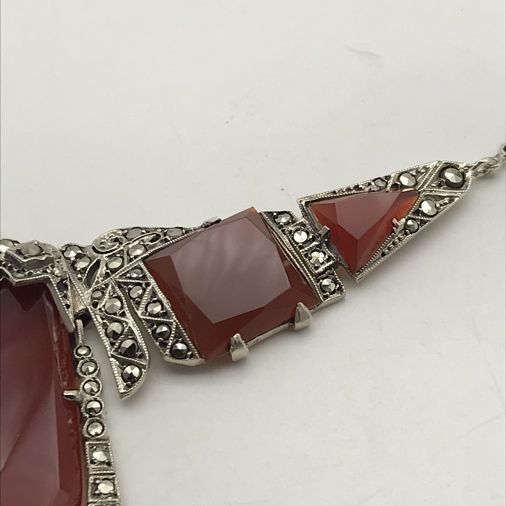 Striking Art Deco Silver, Carnelian & Marcasite Necklace - Image 6