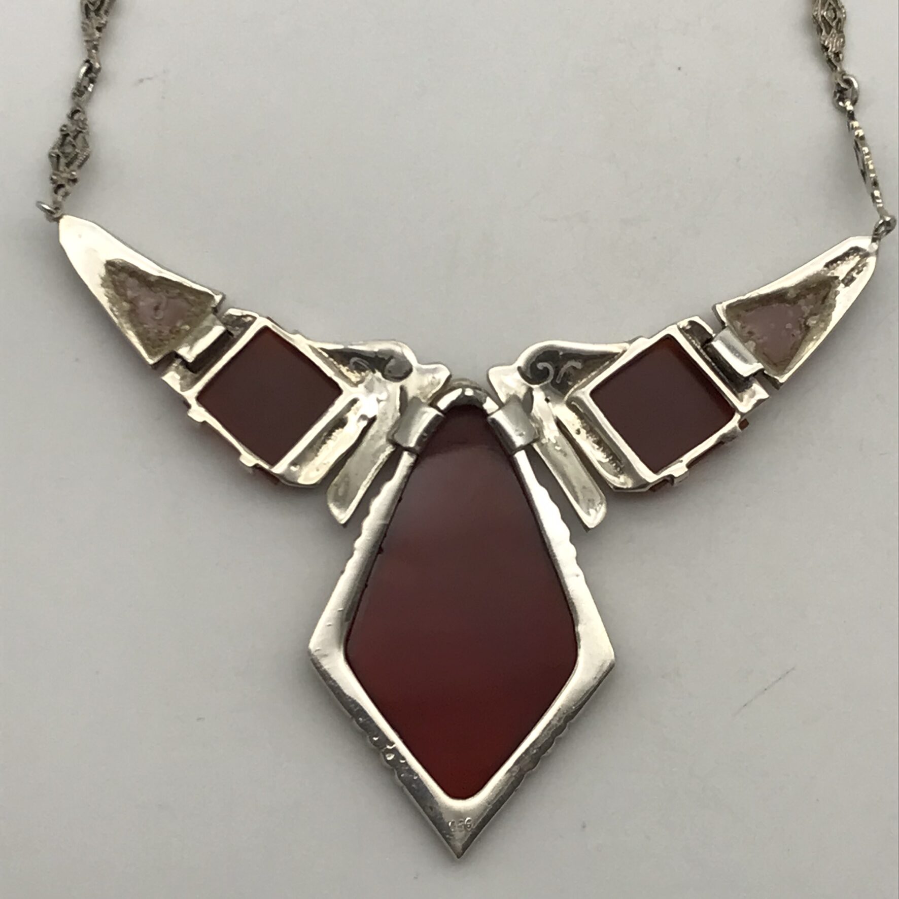 Striking Art Deco Silver, Carnelian & Marcasite Necklace - Image 7