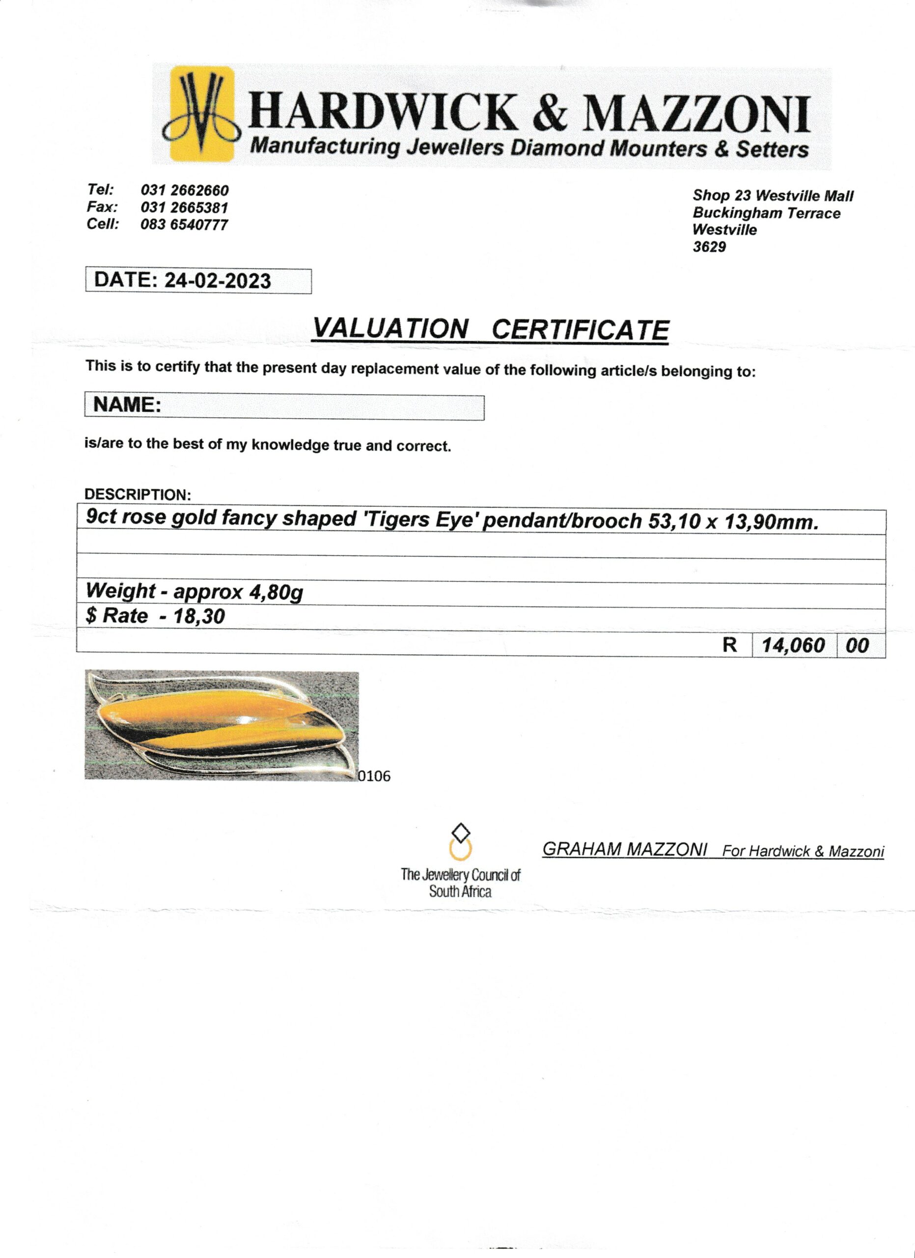 Vintage 9ct Rose-Gold Tigers Eye Brooch or Pendant - Image 6