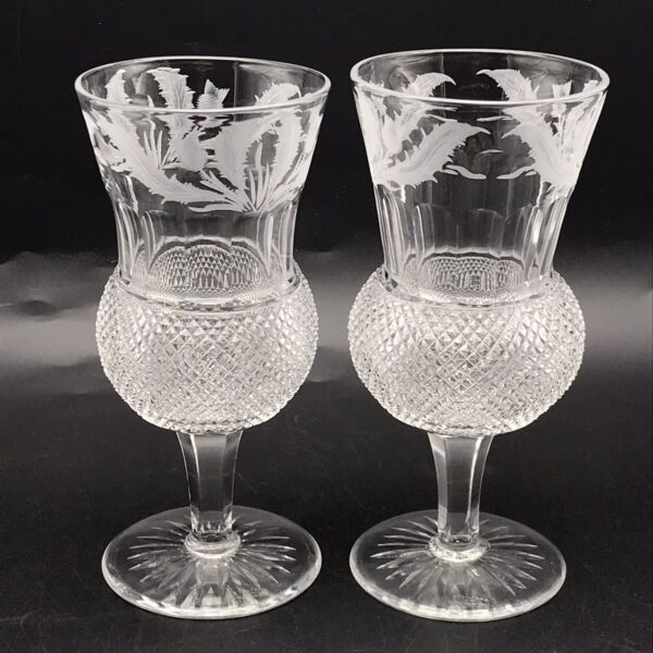 Scarce Pair of Large ‘Edinburgh’ Crystal Thistle Wine Glasses