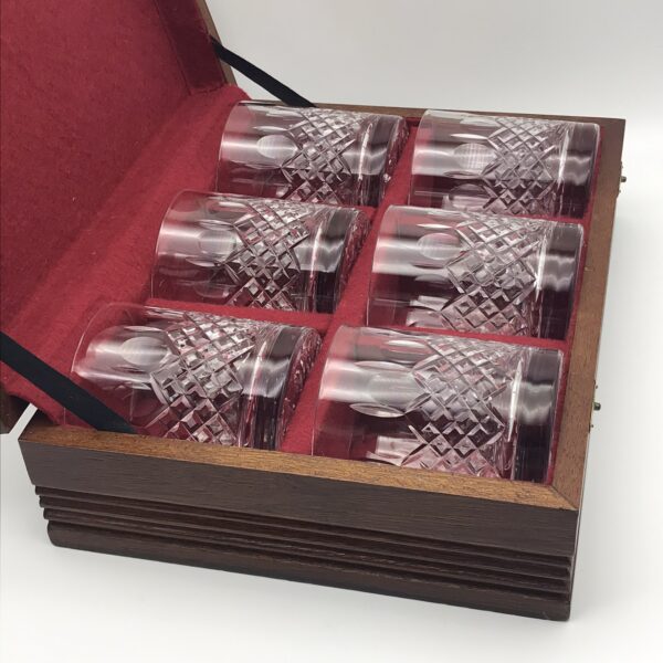 Six Wooden Cased ‘Somerset’ Crystal Whisky Glasses