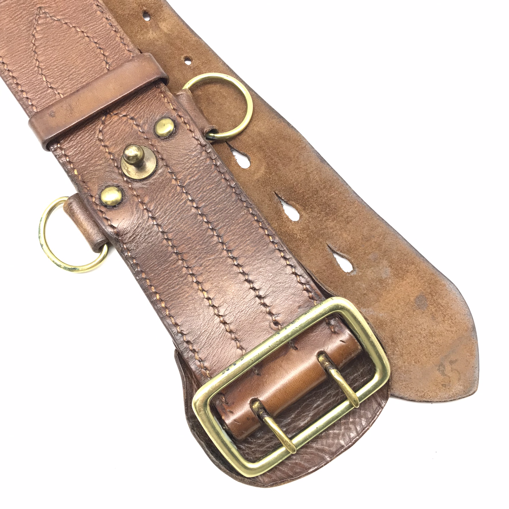 WW1 British Officers Leather Sam Browne Belt, Cross-Strap & Whistle - Image 10