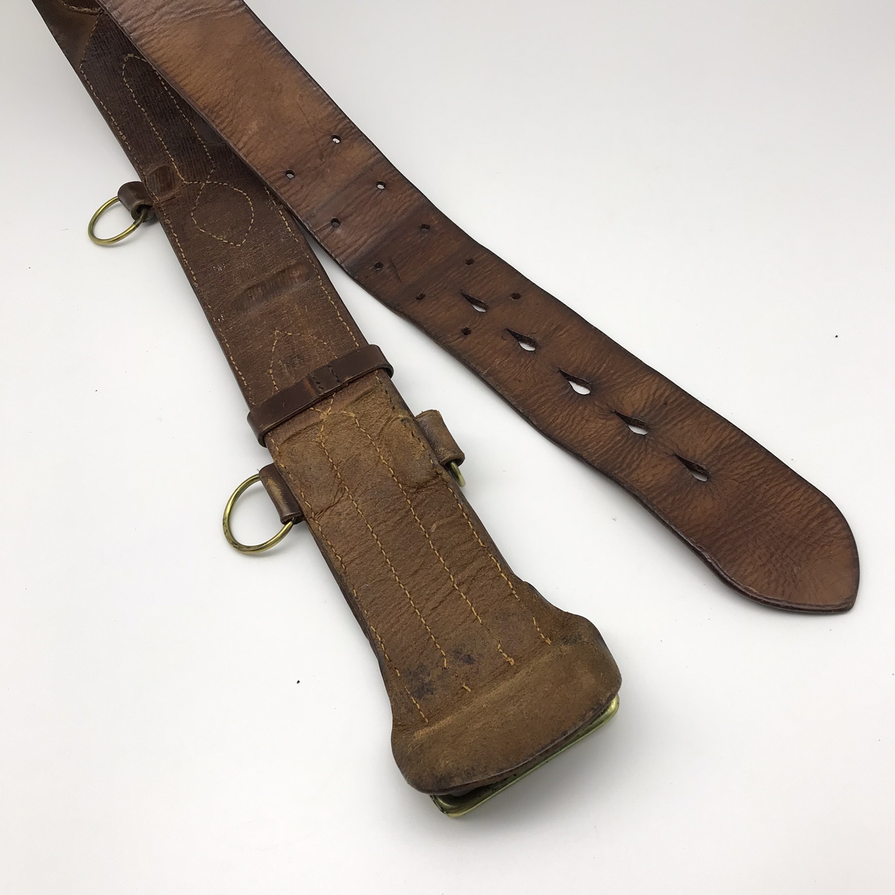 WW1 British Officers Leather Sam Browne Belt, Cross-Strap & Whistle - Image 12