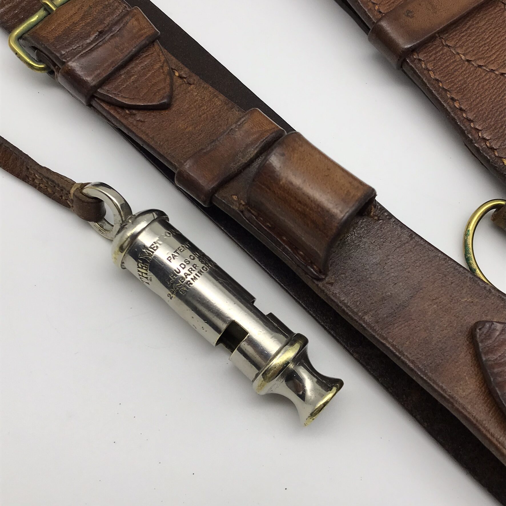WW1 British Officers Leather Sam Browne Belt, Cross-Strap & Whistle - Image 4