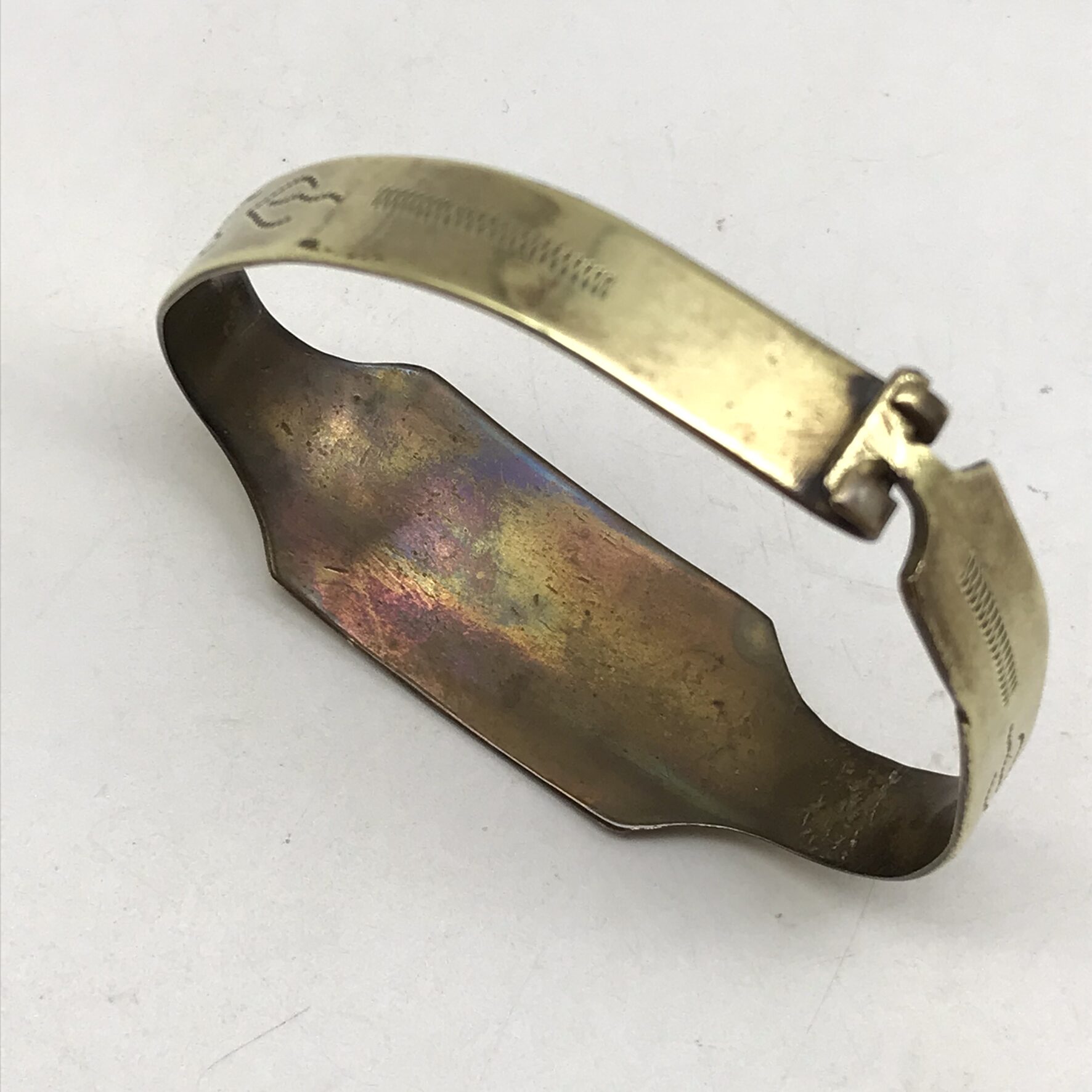 WW2 - POW/Trench Art Brass Bracelet (Cpl. A.W. WOOD) - Image 6