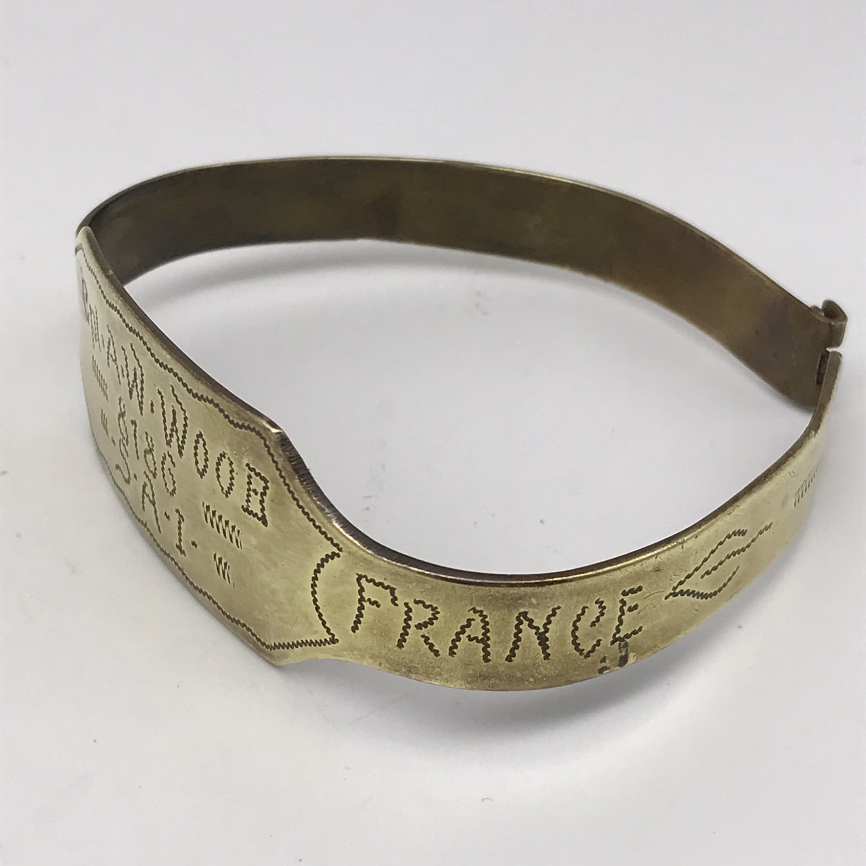 WW2 - POW/Trench Art Brass Bracelet (Cpl. A.W. WOOD) - Image 3