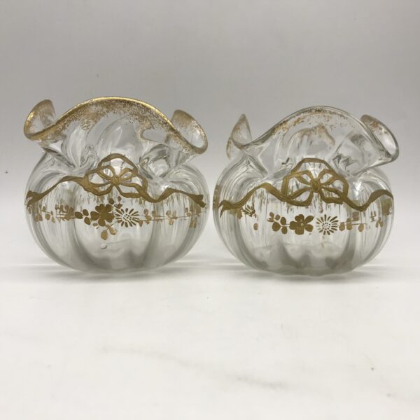 Pair Victorian ‘Gilt Decorated - Handkerchief’ Glass Vases