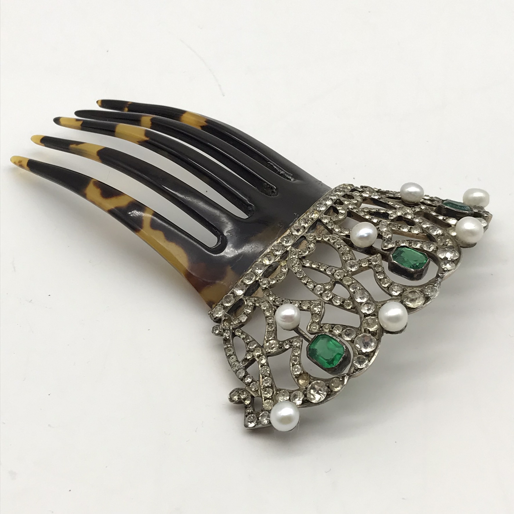 Stunning Antique Paste & Tortoise Shell Hair Comb (Cased) - Image 9