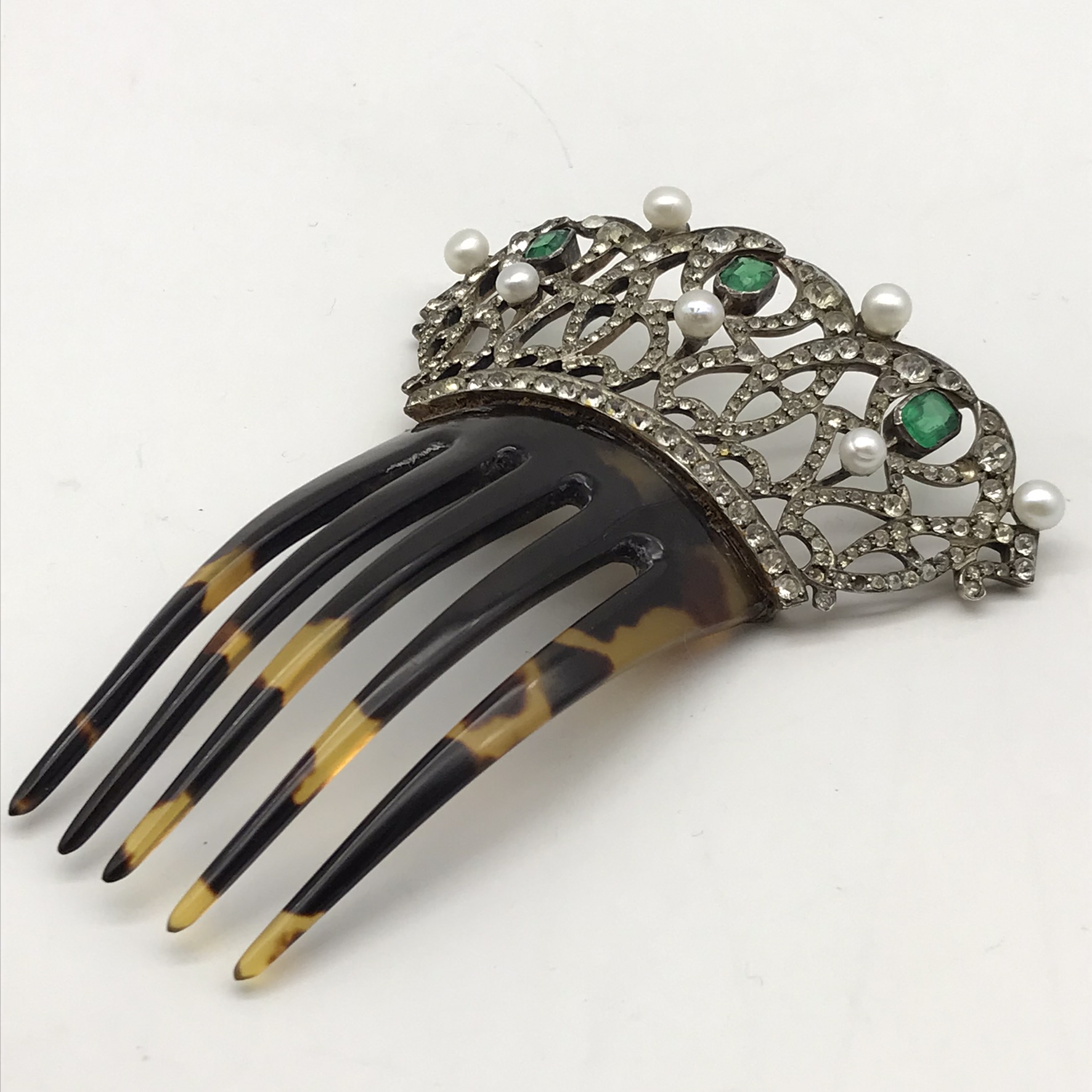 Stunning Antique Paste & Tortoise Shell Hair Comb (Cased) - Image 5