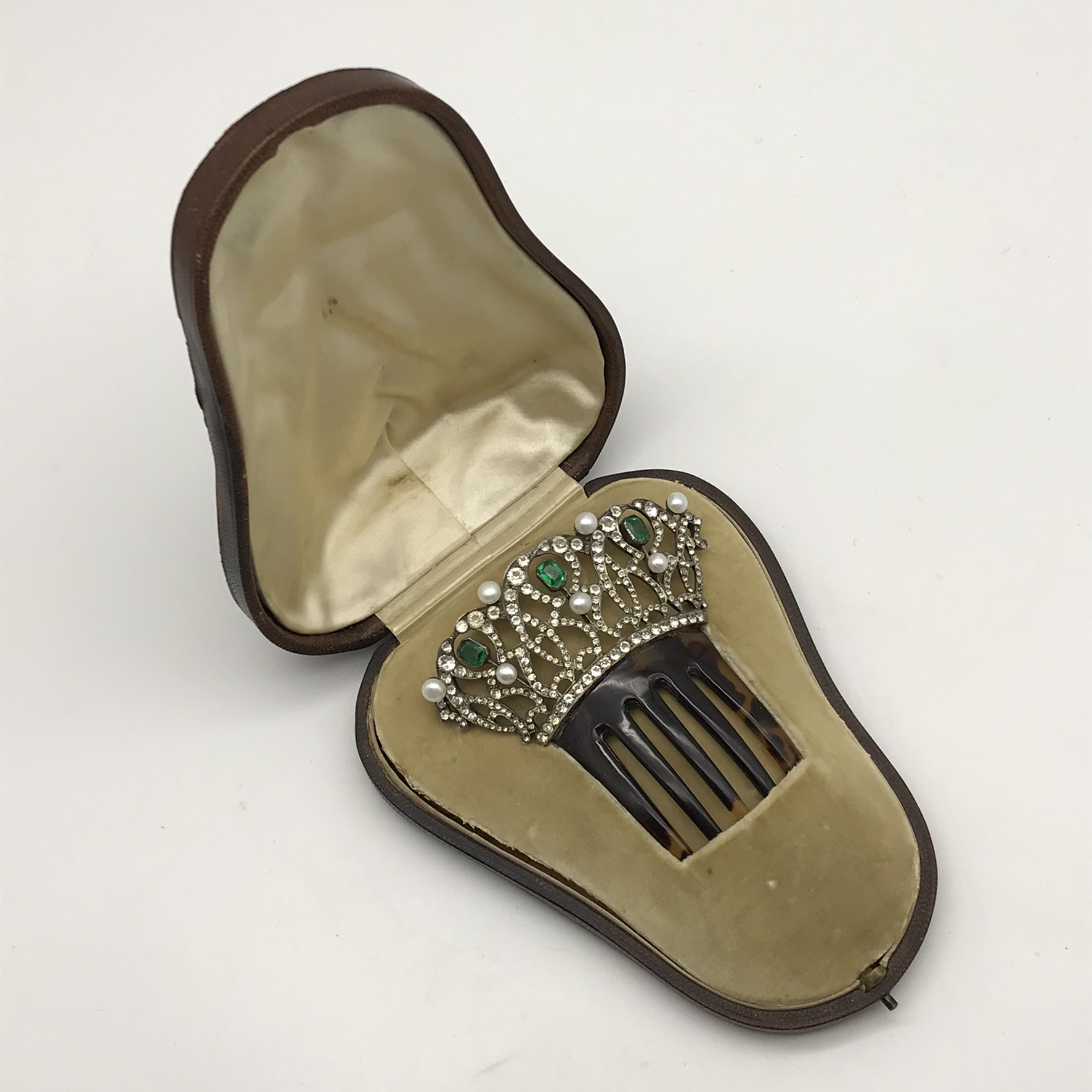 Stunning Antique Paste & Tortoise Shell Hair Comb (Cased)