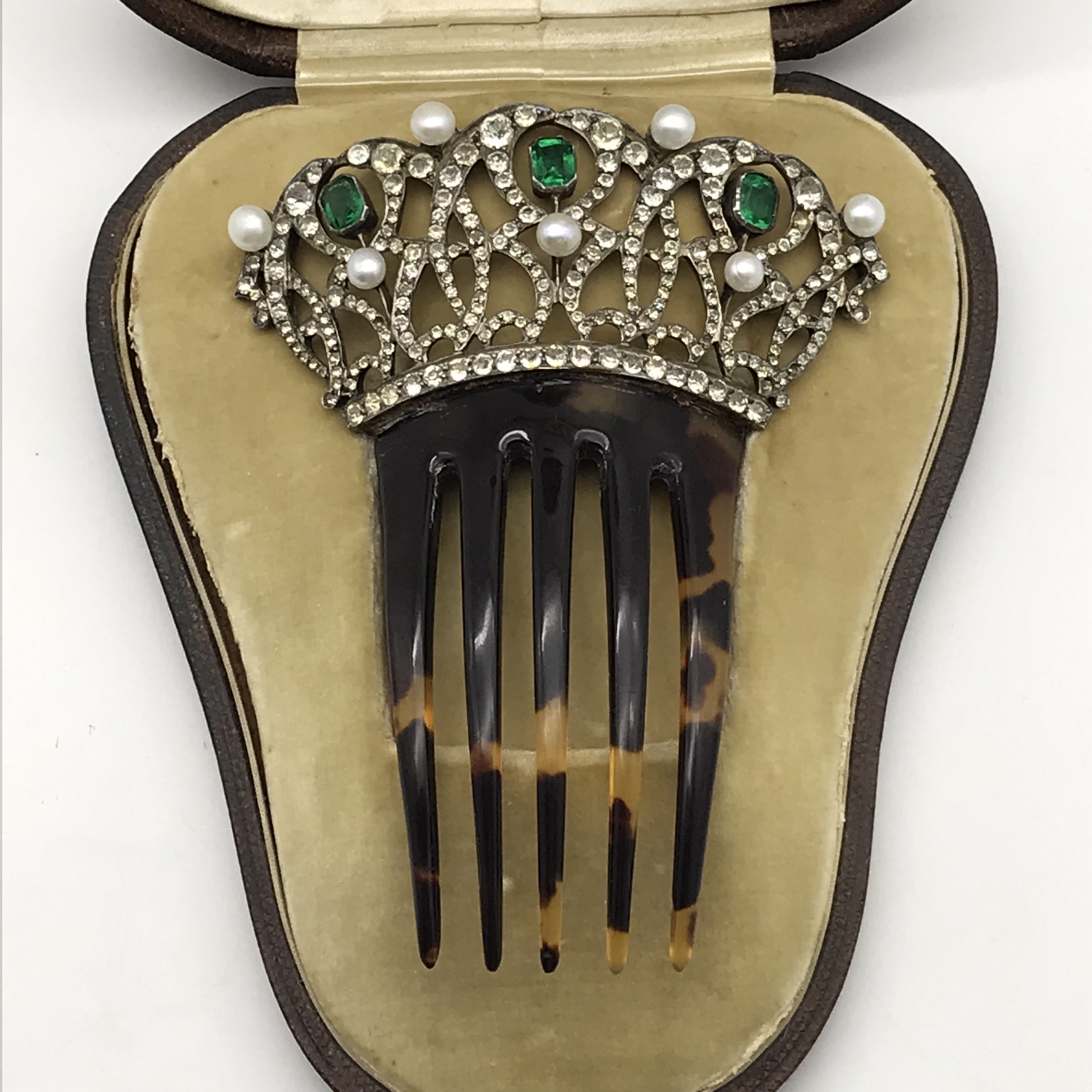 Stunning Antique Paste & Tortoise Shell Hair Comb (Cased) - Image 2