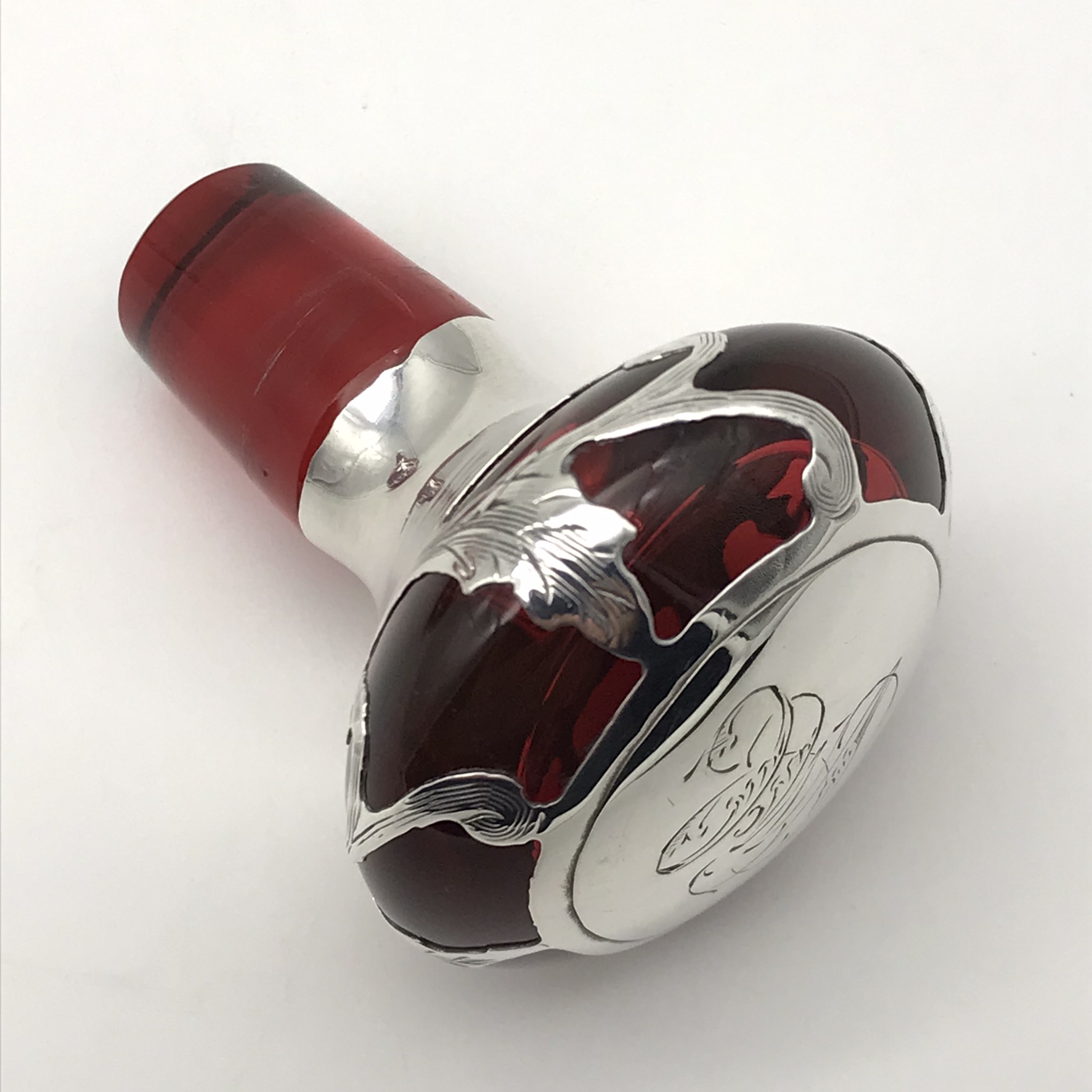 Art Nouveau ‘Cranberry Glass & Gorham Silver’ Perfume Bottle - Image 5
