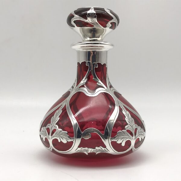 Art Nouveau ‘Cranberry Glass & Gorham Silver’ Perfume Bottle