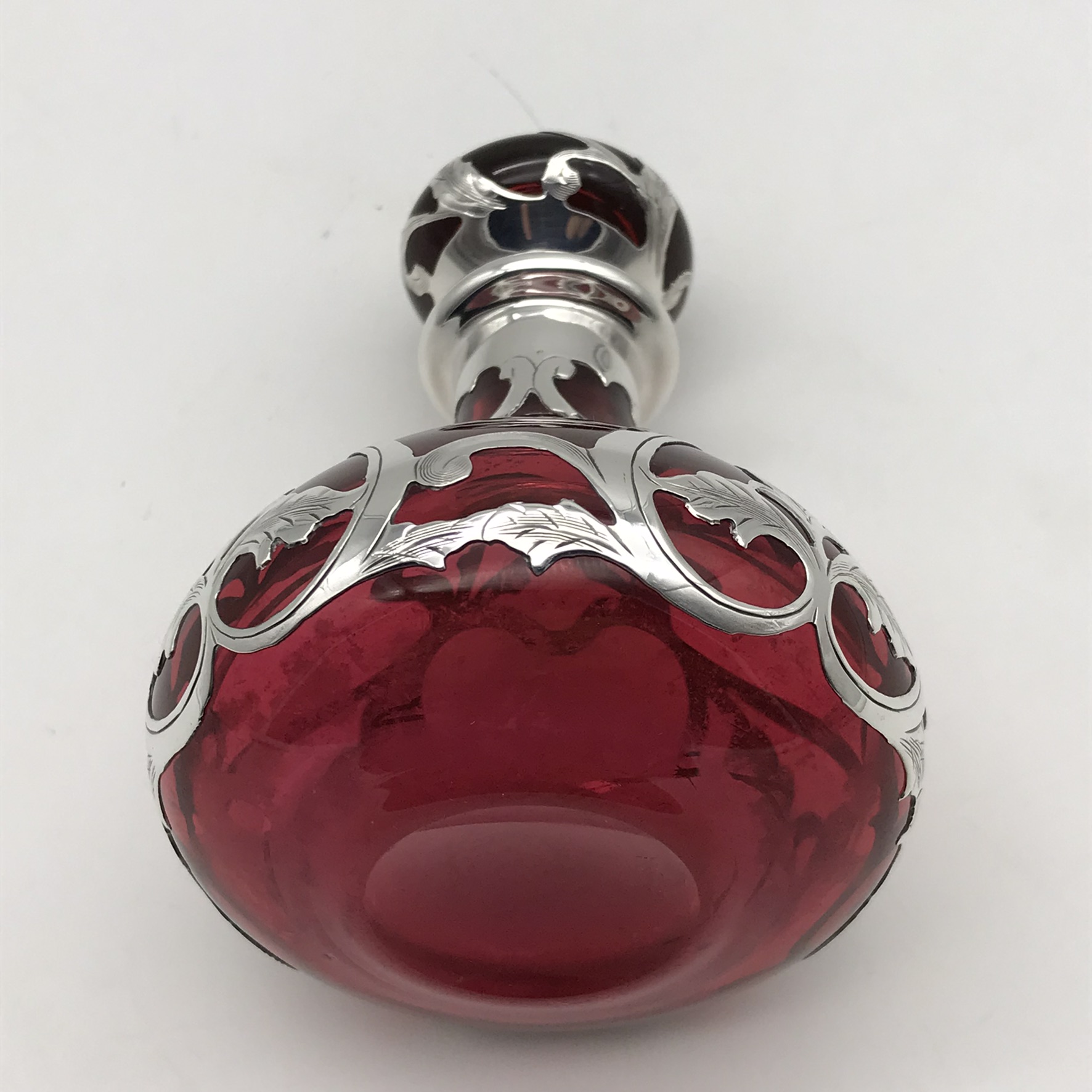 Art Nouveau ‘Cranberry Glass & Gorham Silver’ Perfume Bottle - Image 7
