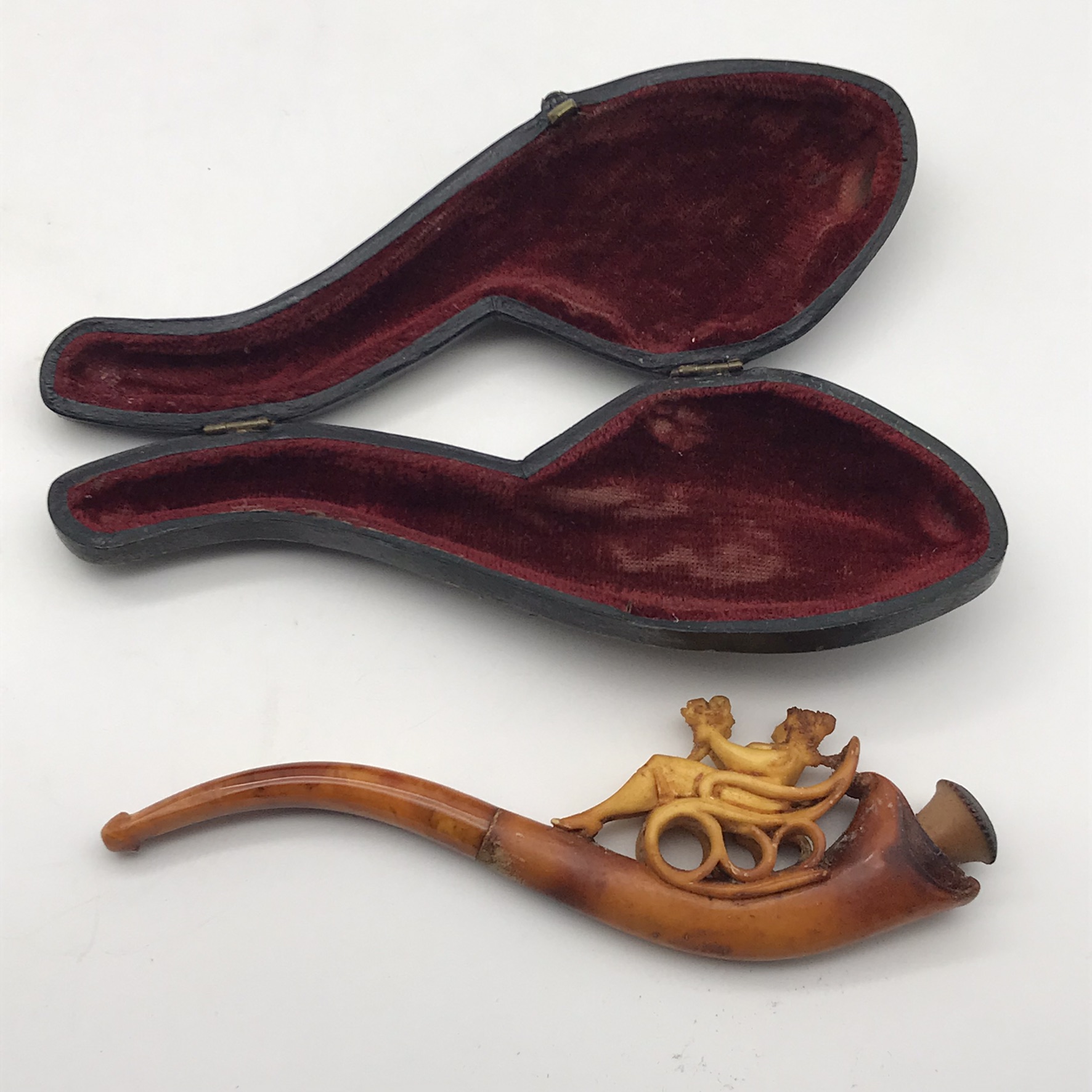 Cased Antique Carved Meerschaum & Amber Pipe - Image 3