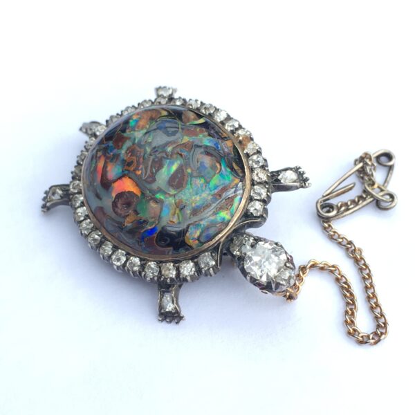 Wonderful Victorian Gold, Diamond & Opal Tortoise Brooch/Pendant