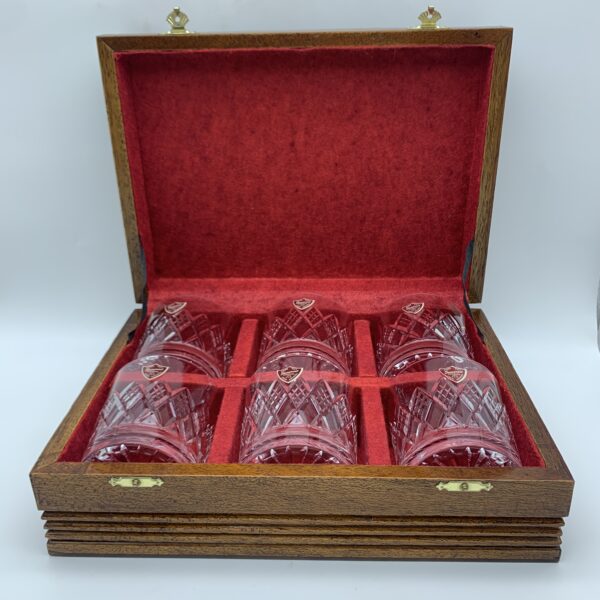 Set of Six Wooden Cased ‘Somerset’ Crystal Whisky Glasses
