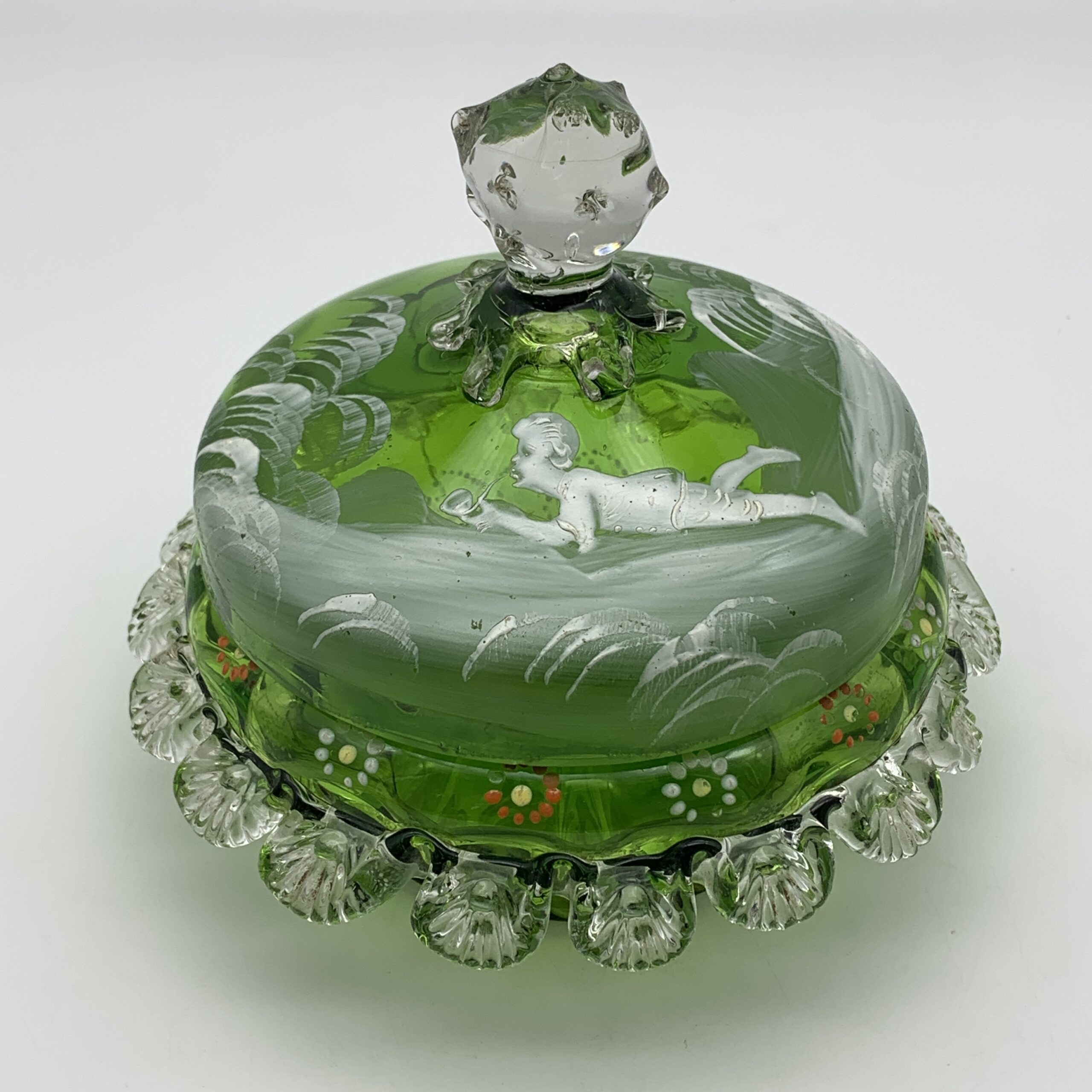Antique ‘Mary Gregory’ Enamelled Glass Bowl & Lid - Image 2