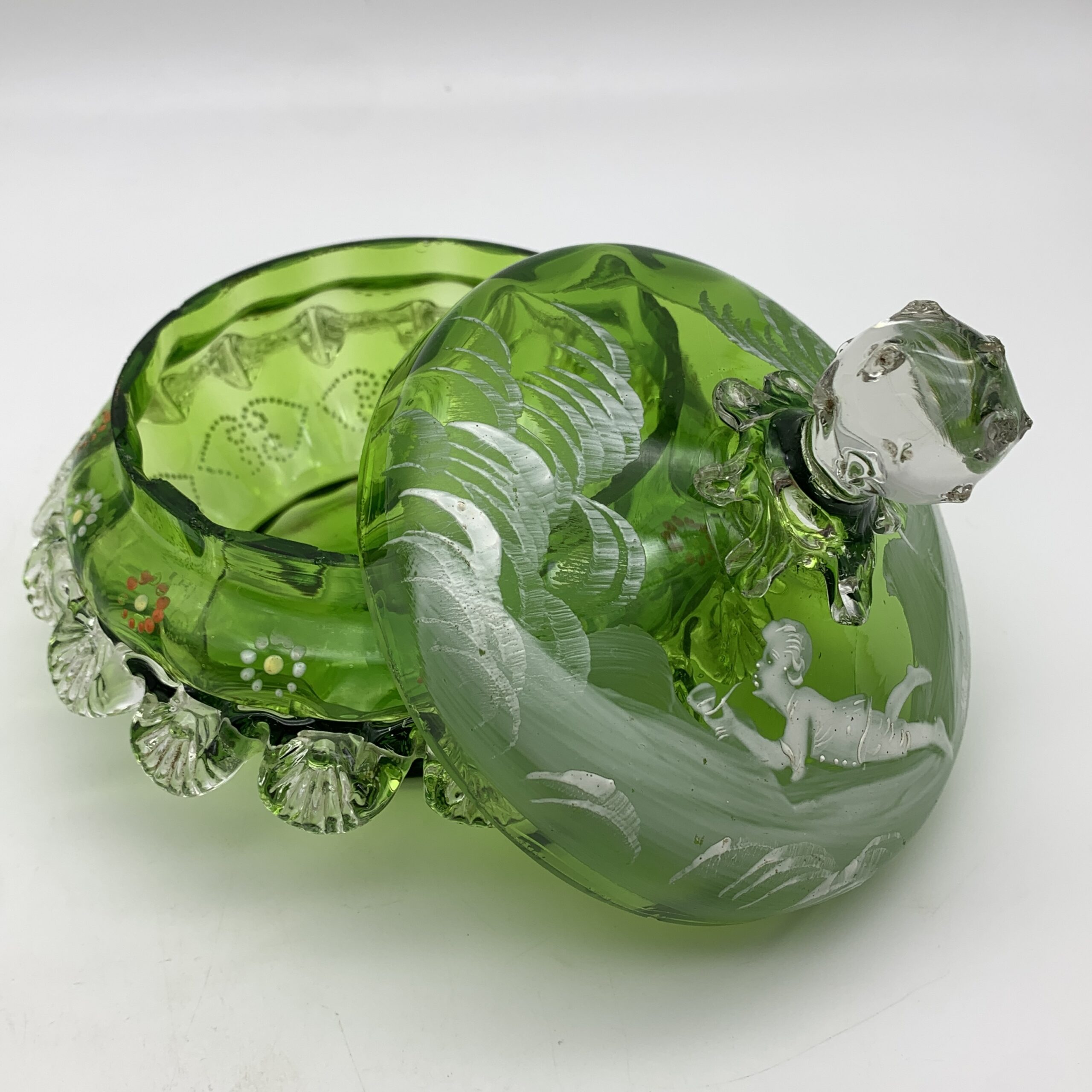 Antique ‘Mary Gregory’ Enamelled Glass Bowl & Lid