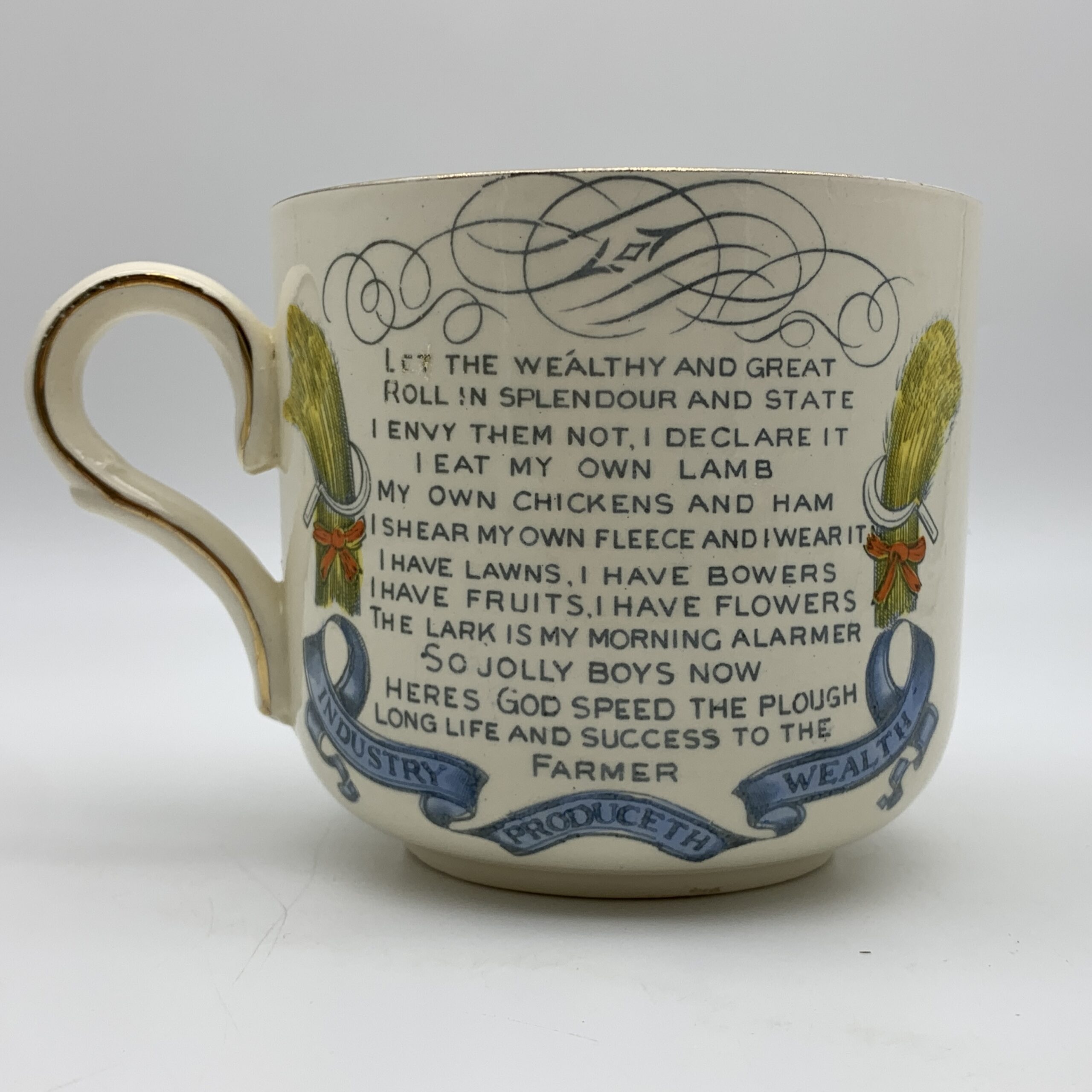 Large Antique ‘Farmers Arms’ Cider Mug & Saucer (Burgess & Leigh) - Image 4