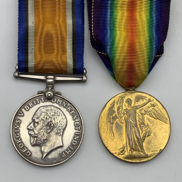 WW1 – ‘K.I.A.’ Pair of Medals to ‘PTE. C. FOSTER’ ‘North. D. Fus.’ (Cambrai)