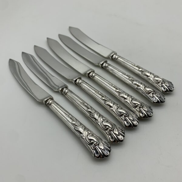 Six Antique Sterling Silver Fruit Knives (1908)