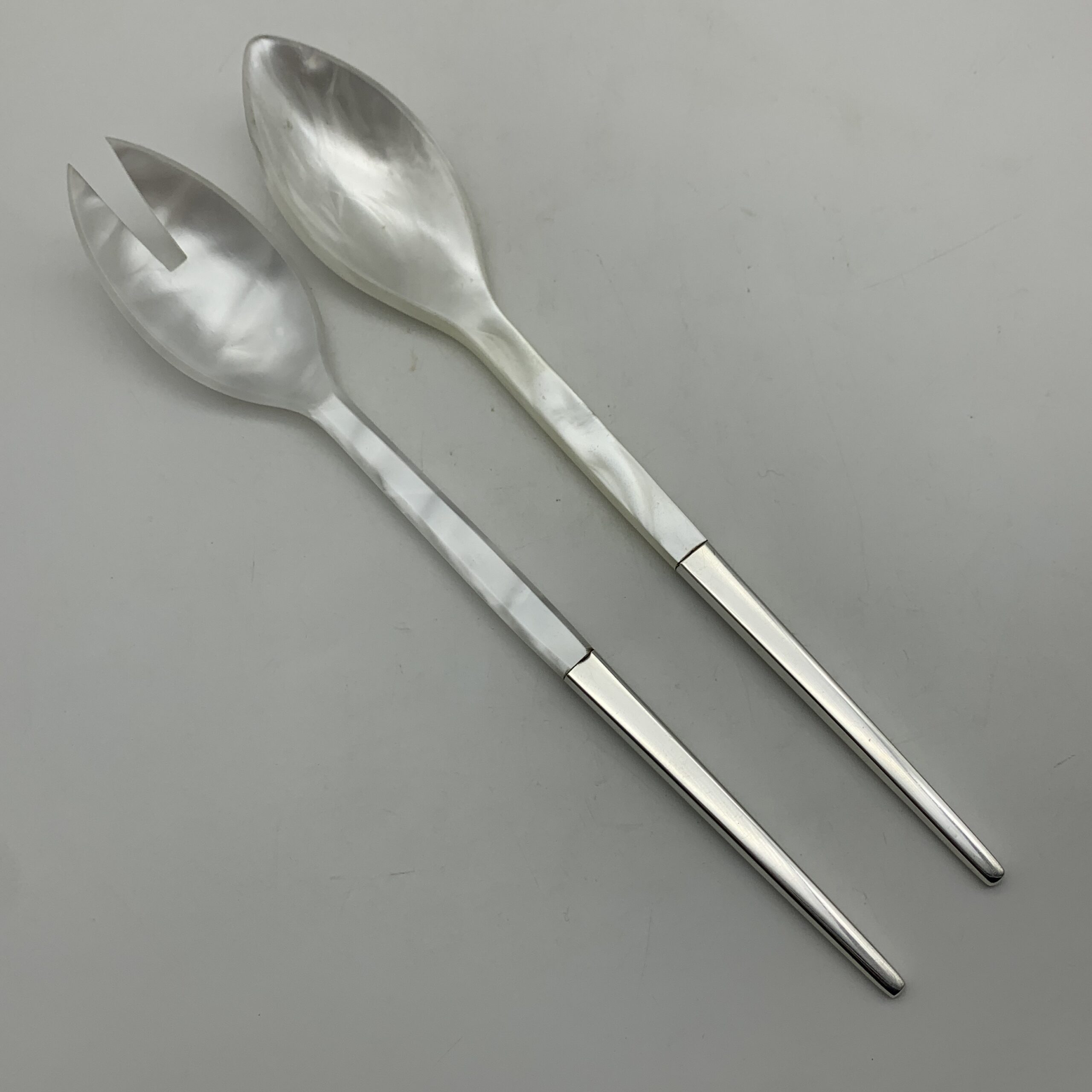Modernist Sterling Silver & Bakelite Salad Servers