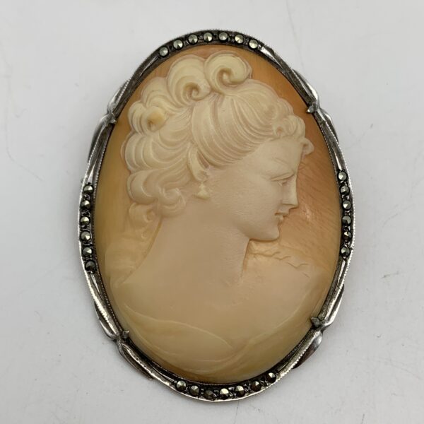 Vintage Silver & Marcasite Cameo Brooch or Pendant