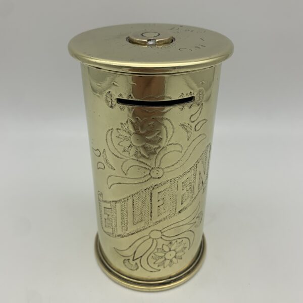 WW1 – POW/Trench Art ‘G. E. AFRICA’ Brass Shell Money Box