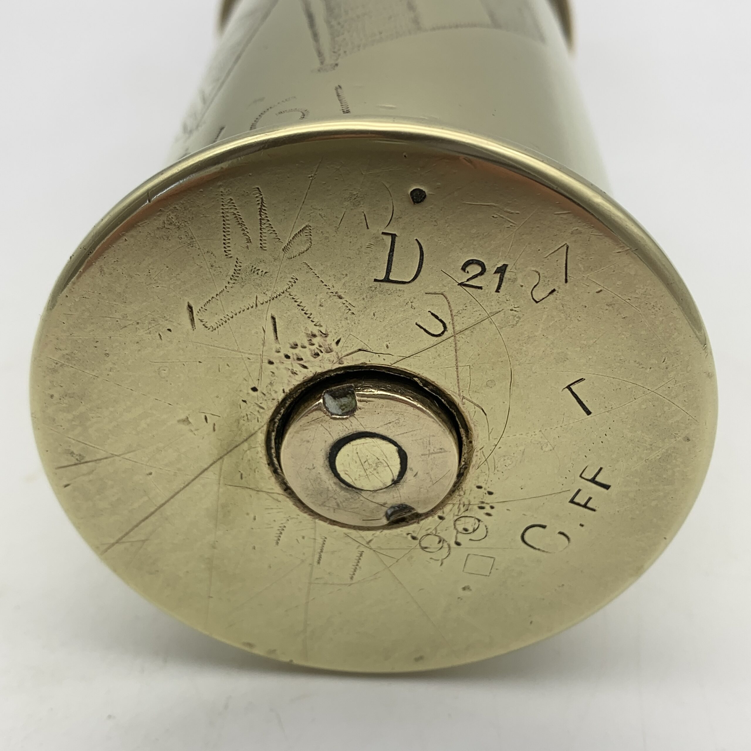 WW1 – POW/Trench Art ‘G. E. AFRICA’ Brass Shell Money Box - Image 11