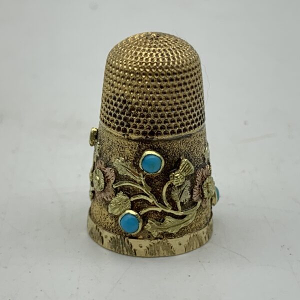  Antique Solid 15ct Gold & Turquoise Thimble