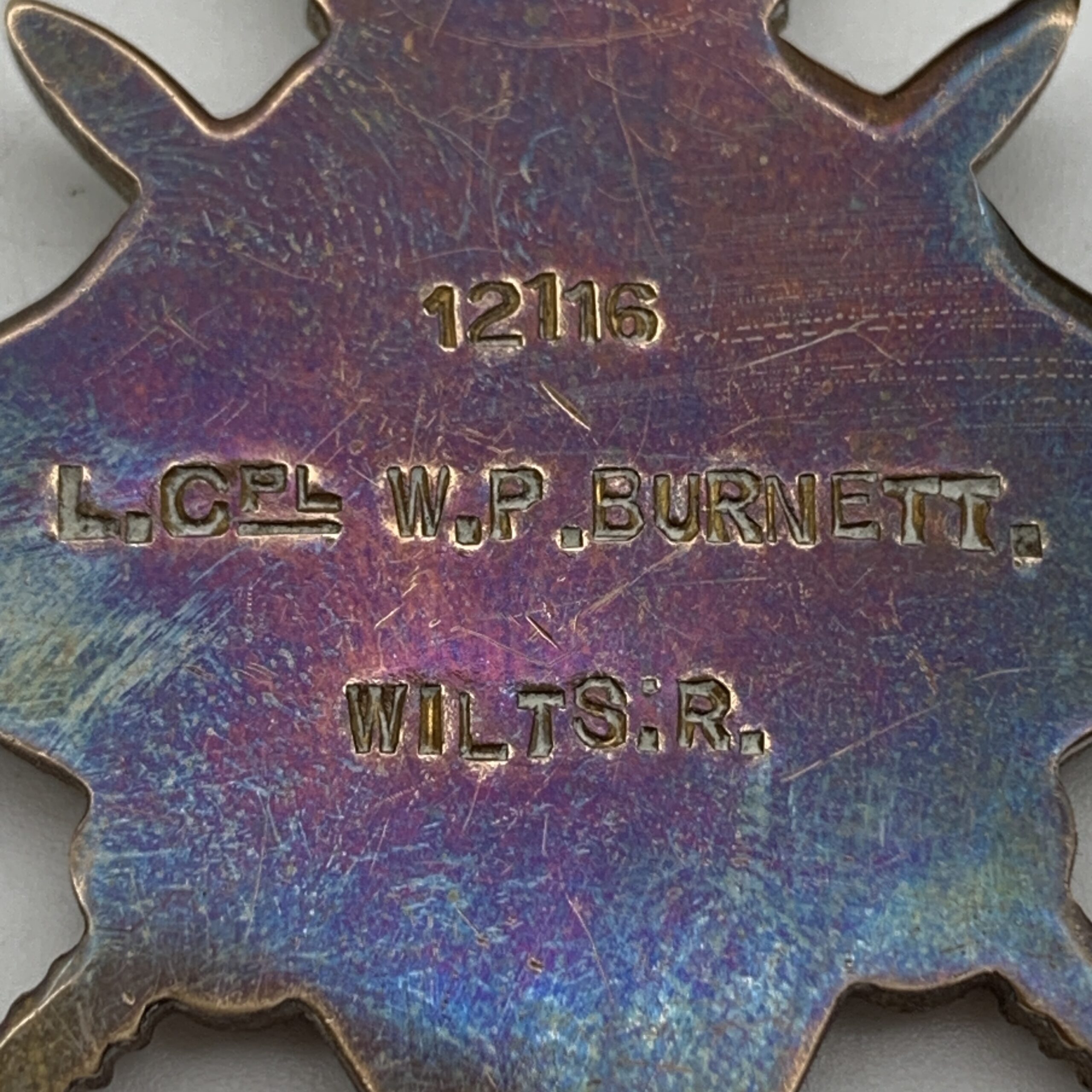 WW1 – ‘K.I.A.’ Medals to ‘C. SJT. W.P. BURNETT’ (Wiltshire Reg.) - Image 7