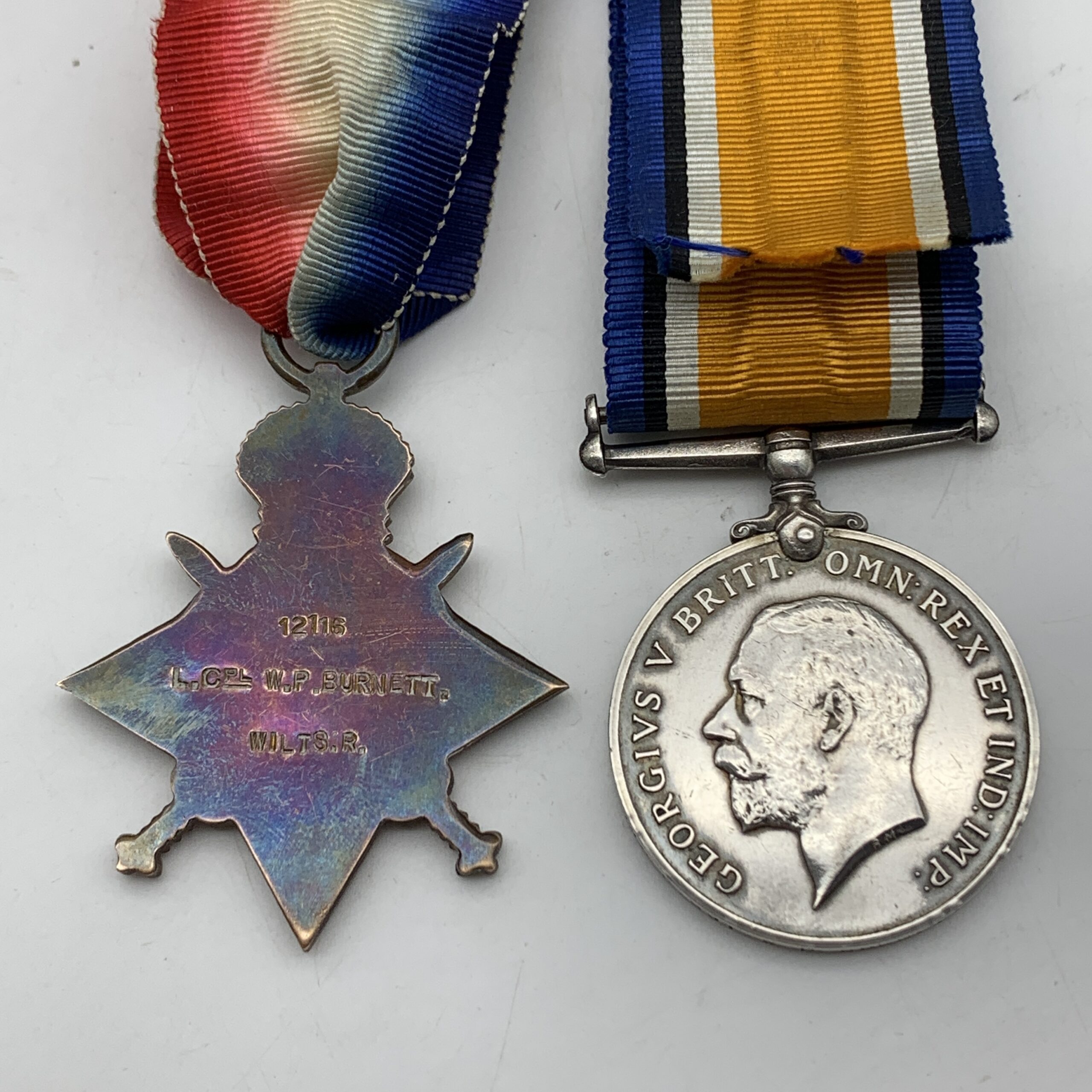 WW1 – ‘K.I.A.’ Medals to ‘C. SJT. W.P. BURNETT’ (Wiltshire Reg.) - Image 3