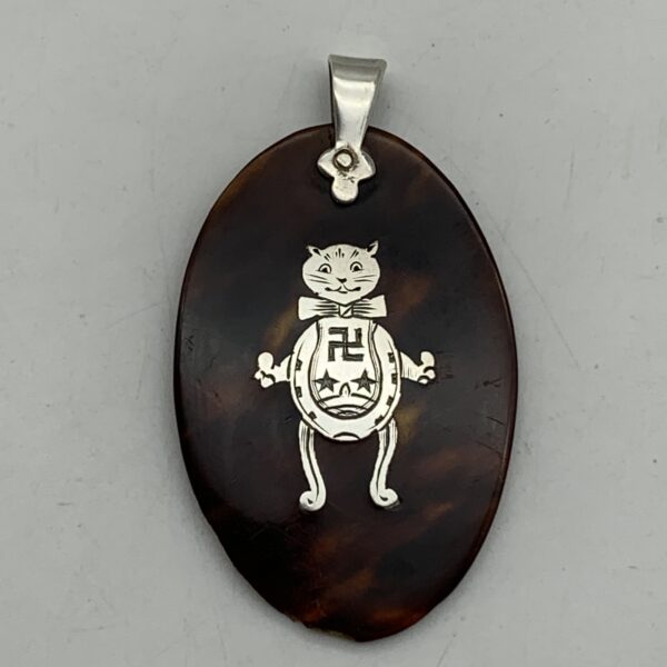Antique Silver Inlaid Tortoise Shell 'Good Luck' Pendant (Pre 1920’s)