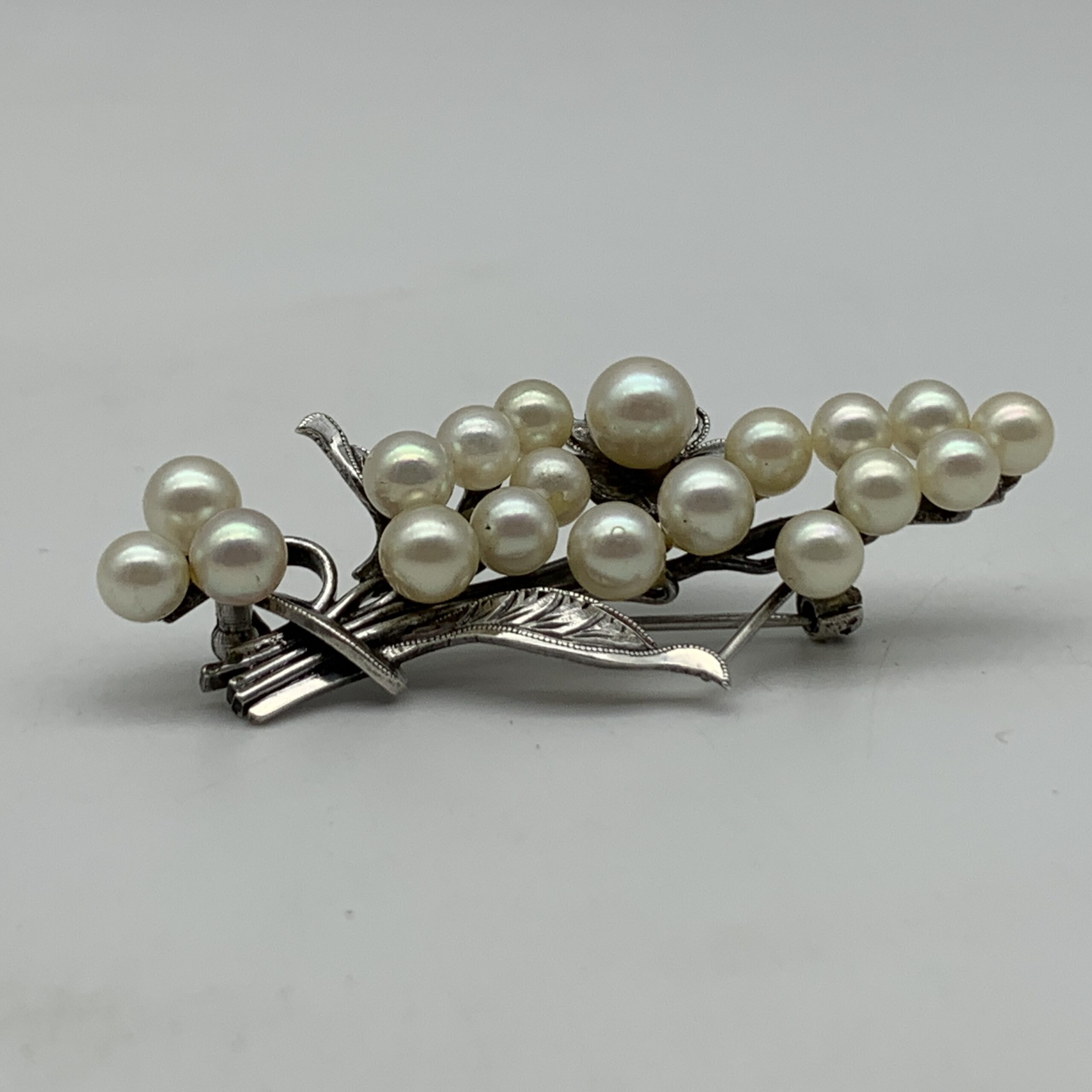 Early Solid Silver & Pearl Brooch
