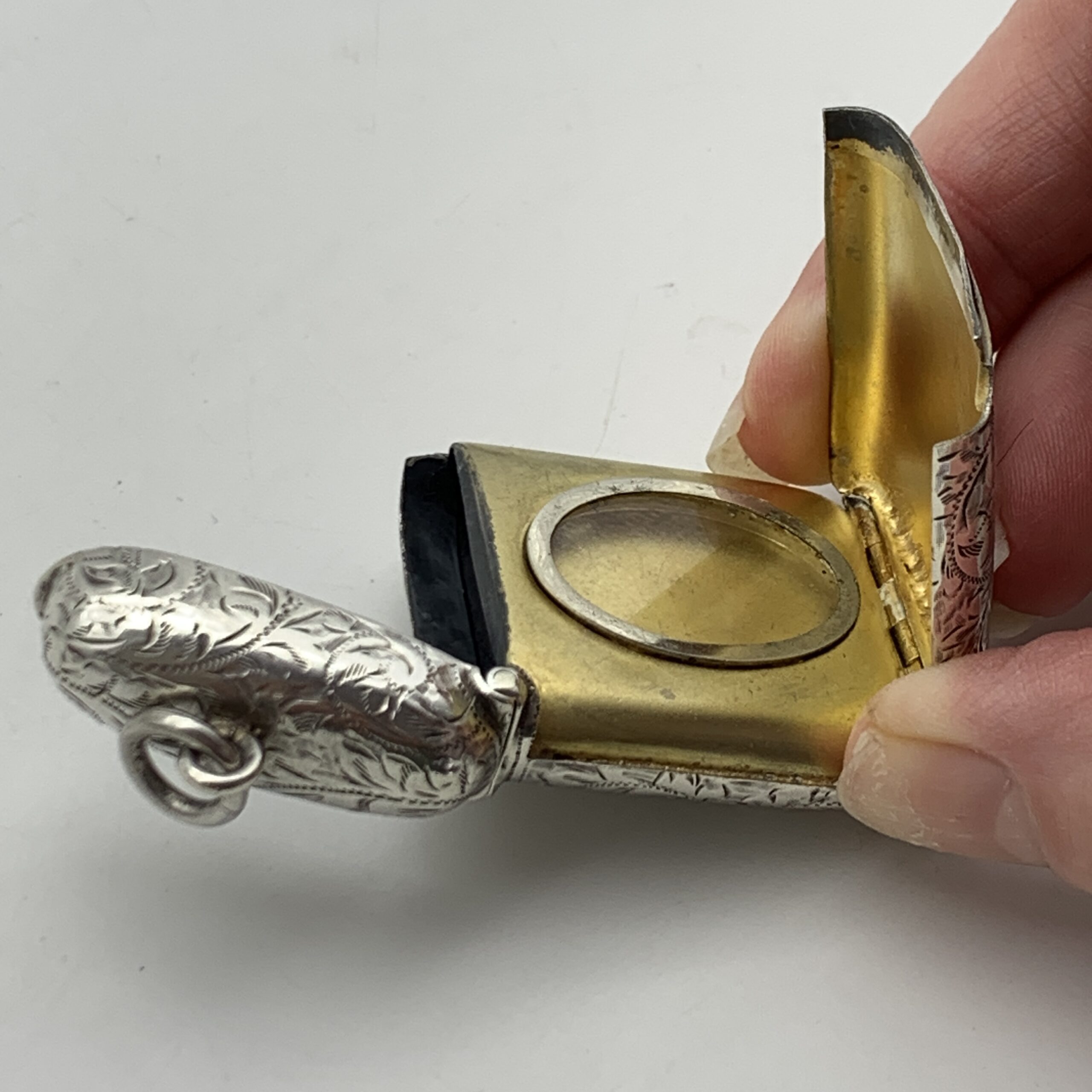 Antique Silver Vesta Case Combined With Hidden Photo Frame