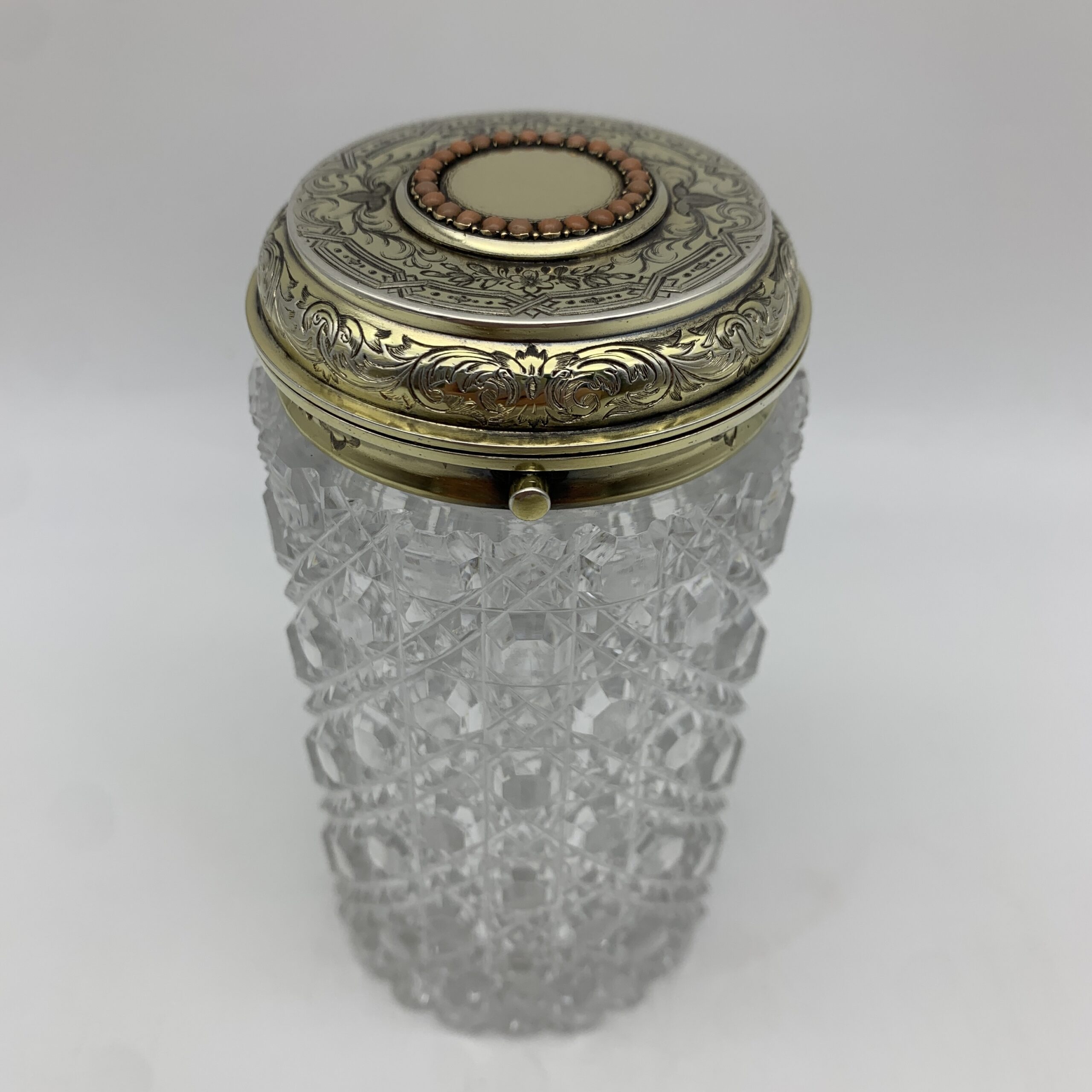 Fabulous Silver Gilt & Coral, Crystal Vanity Jar (1866)