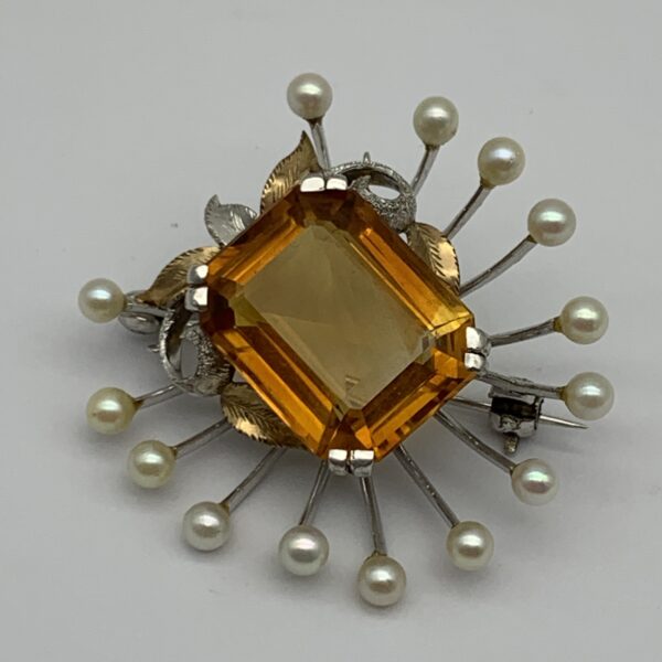 Vintage 9ct Gold, Pearls & Topaz Brooch