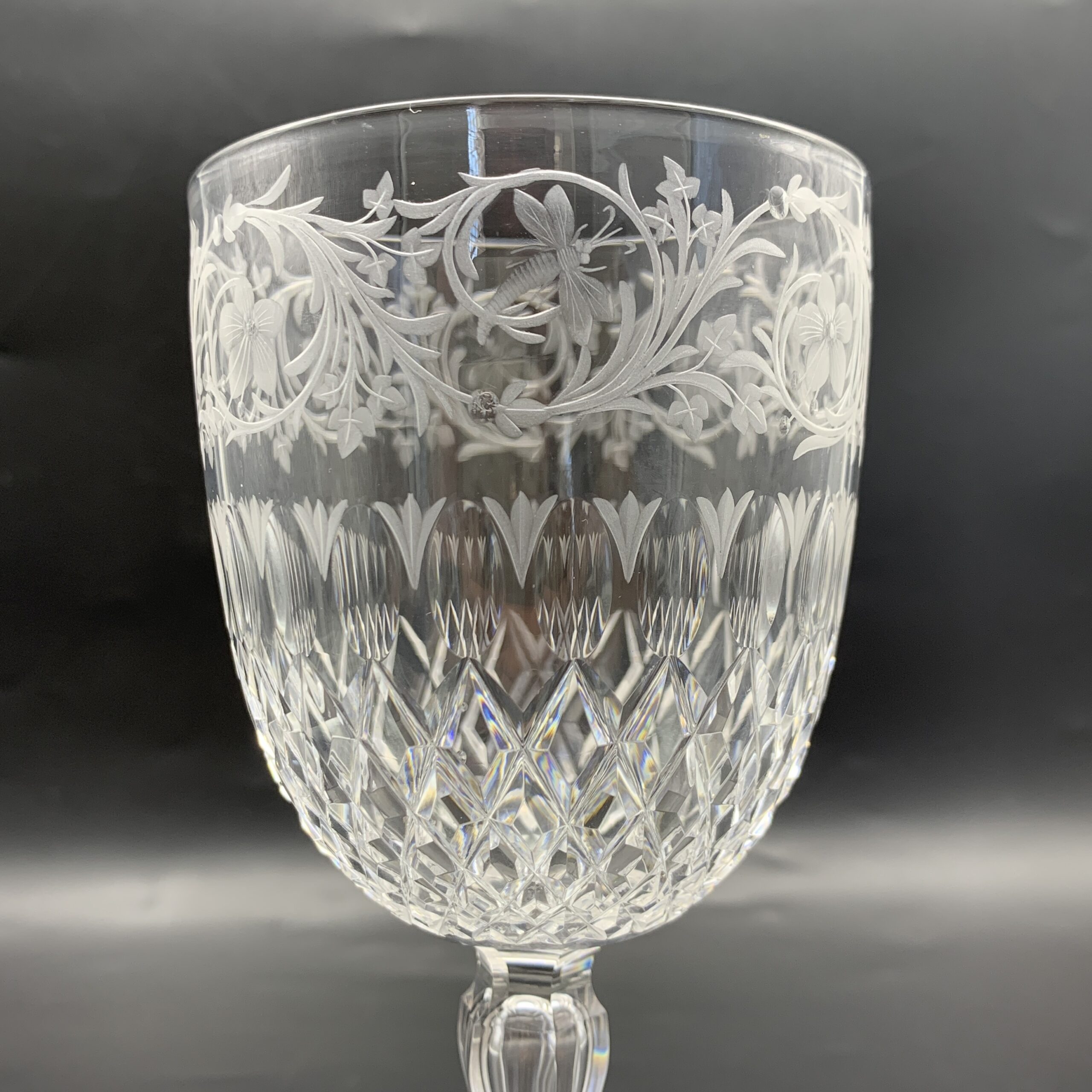 Wonderful Antique Engraved Cut-Crystal Wine Goblet (Stourbridge Glass) - Image 2